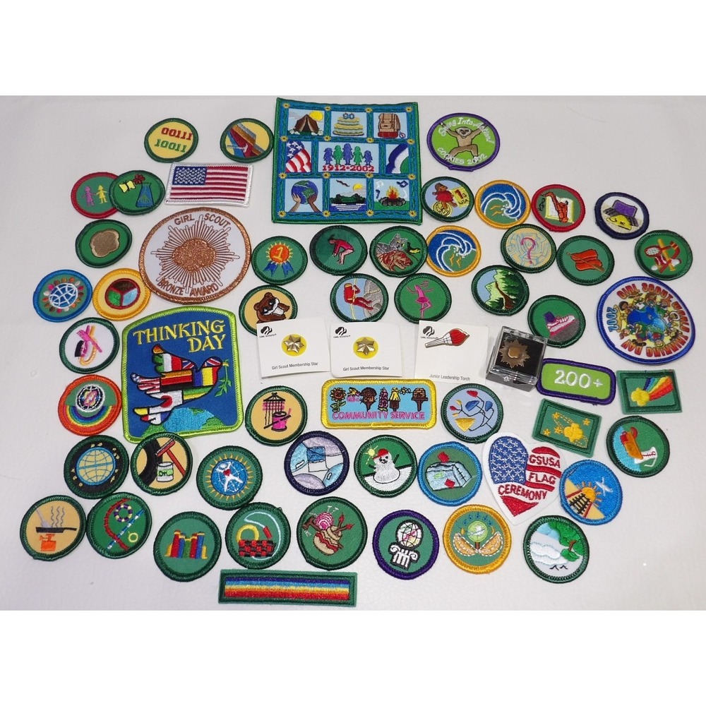 Vintage Girl Scout Patch Pin Lot Bronze Award Thinking Day 2002 GSUSA 60 Pc